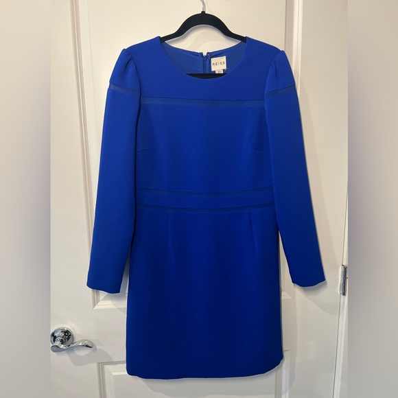 Reiss Dresses & Skirts - Reiss cobalt Blue long sleeve dress with mesh see through details
